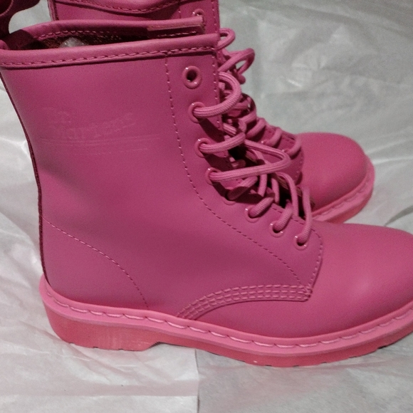 Dr. Martens PINK Leather Combat Boots - Picture 3 of 8